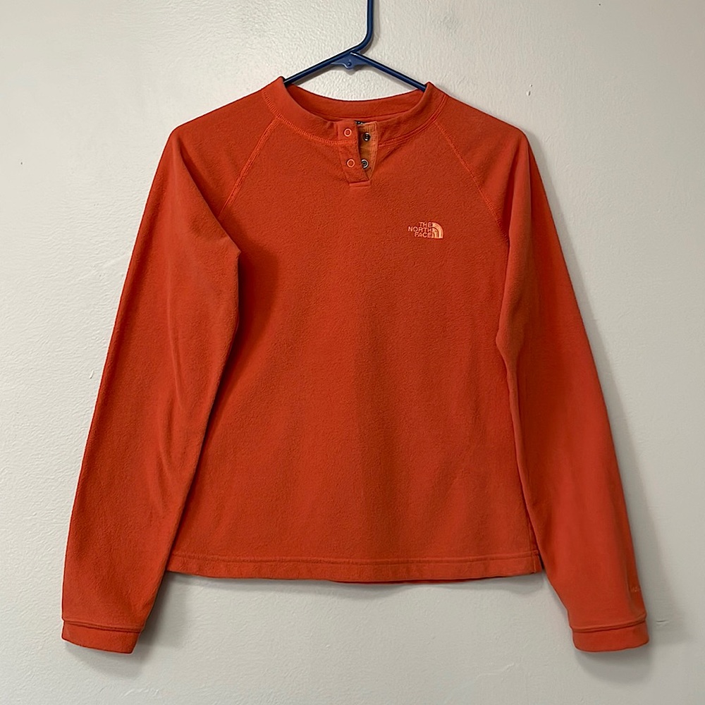 The North Face classic orange fleece pullover. Size small
